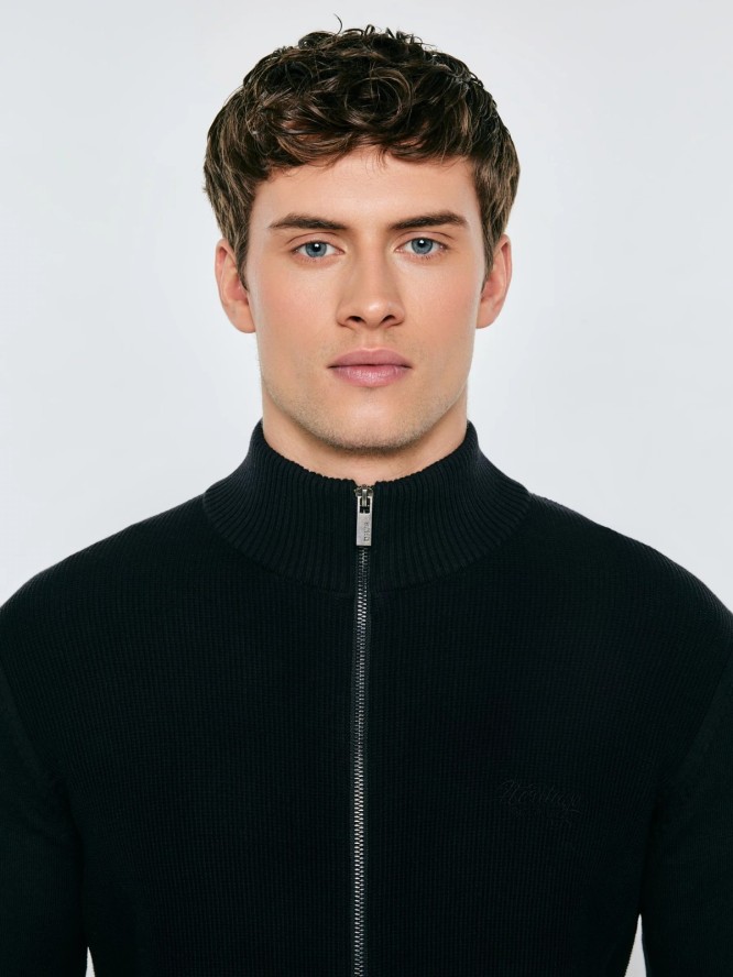 Sweter męski rozpinany ze stójką czarny Anton 906