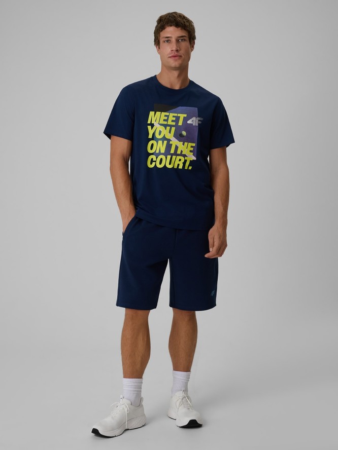 4F T-shirt regular z nadrukiem męski - granatowy XL