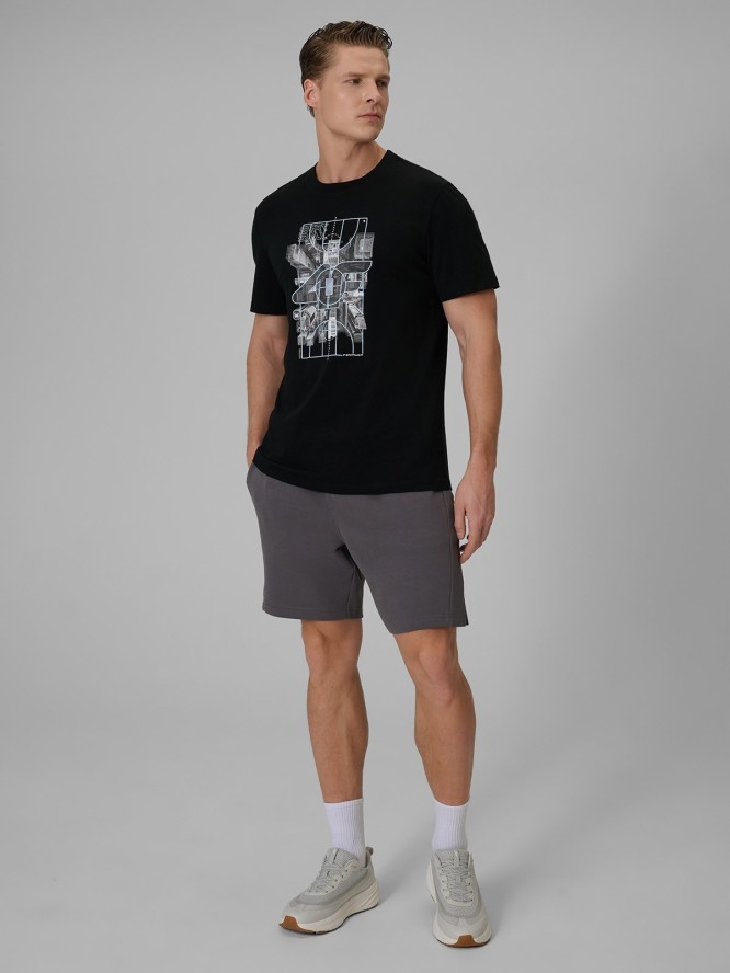 4F T-shirt regular z nadrukiem męski - czarny XXL