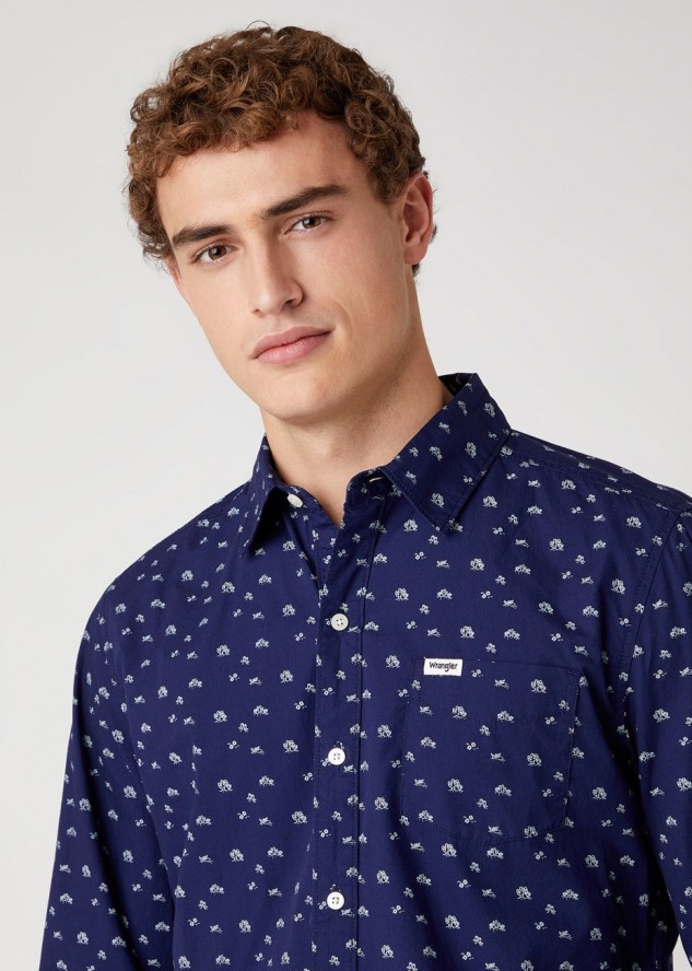 MĘSKA KOSZULA MATERIAŁOWA WRANGLER LS 1PKT SHIRT INDIGO W5D0N4452 112130102