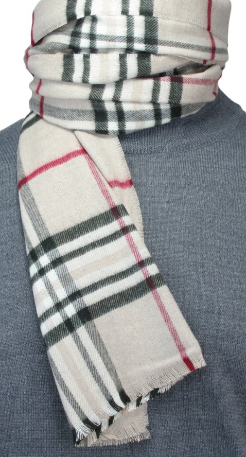 Szalik Miękki Jasny Beżowy w Kratkę, Męski V.Fraas -Cashmink