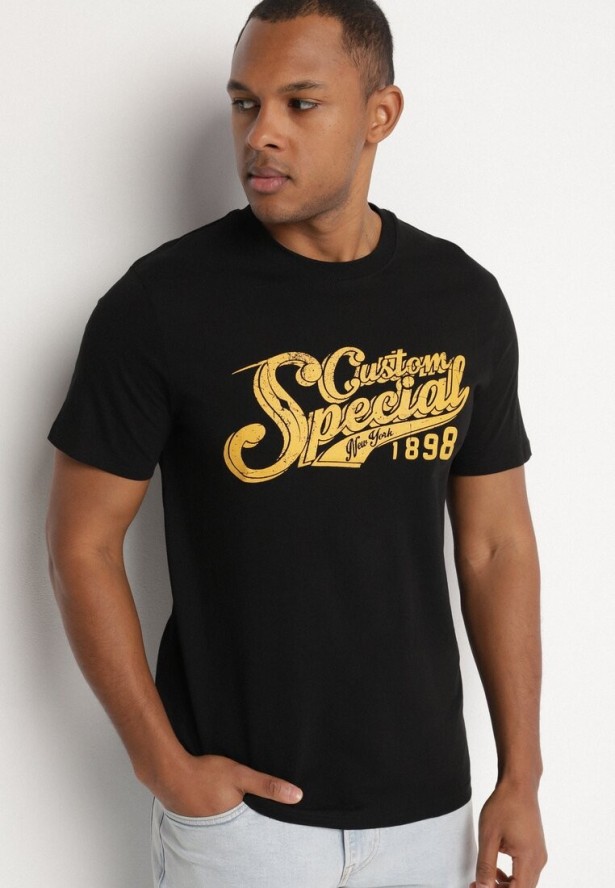 Czarna Bawełniana Koszulka z Nadrukiem z Napisem Mepize