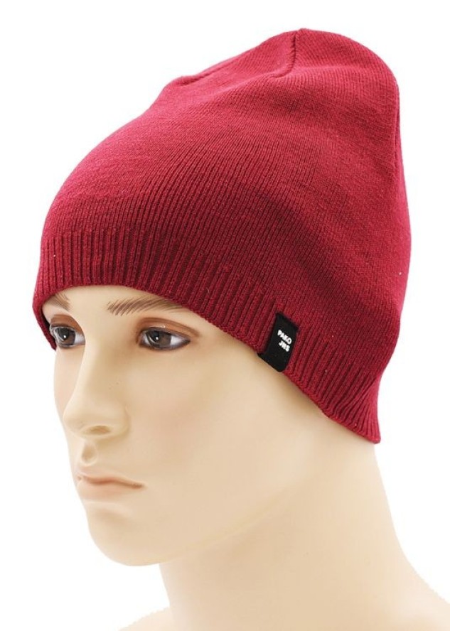 Czapka Dwustronna, Bordowo-Czarna Ciepła, Jesienno-Zimowa, Beanie -Pako Jeans