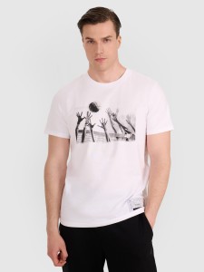 4F T-shirt regular z nadrukiem siatkarskim męski - biały L