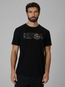 4F T-shirt regular z nadrukiem męski - czarny M