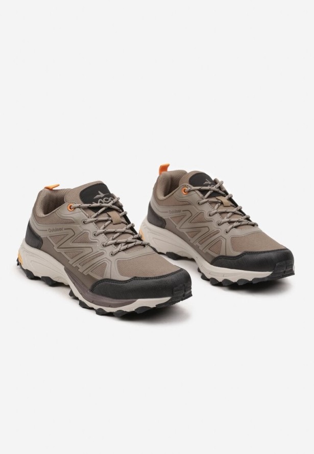 Jasnobrązowe Płaskie Buty Sportowe Sneakersy z Tłoczoną Podeszwą Evida