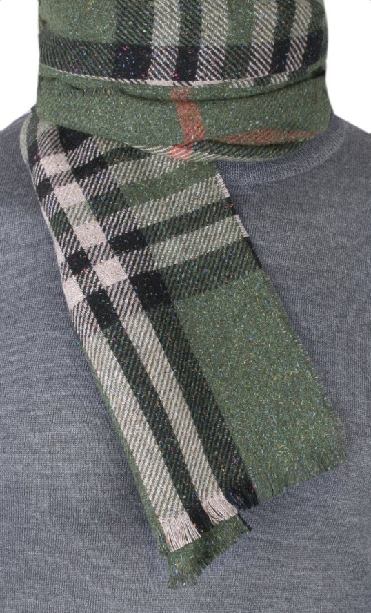 Męski Szalik z Wełną i Jedwabiem - V. Fraas - Zielona Krata
