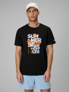 4F T-shirt regular z nadrukiem męski - czarny S