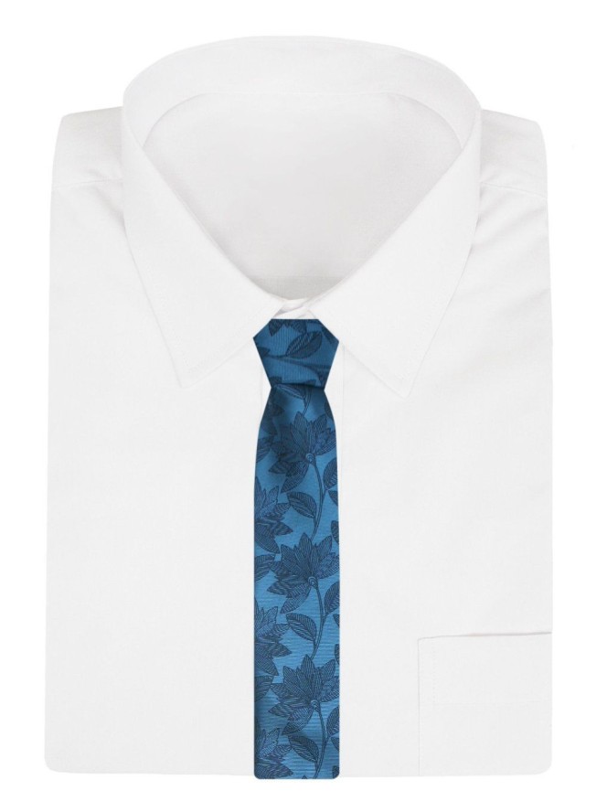 Elegancki i Modny Męski Krawat - Angelo di Monti - Niebieski w Kwiaty