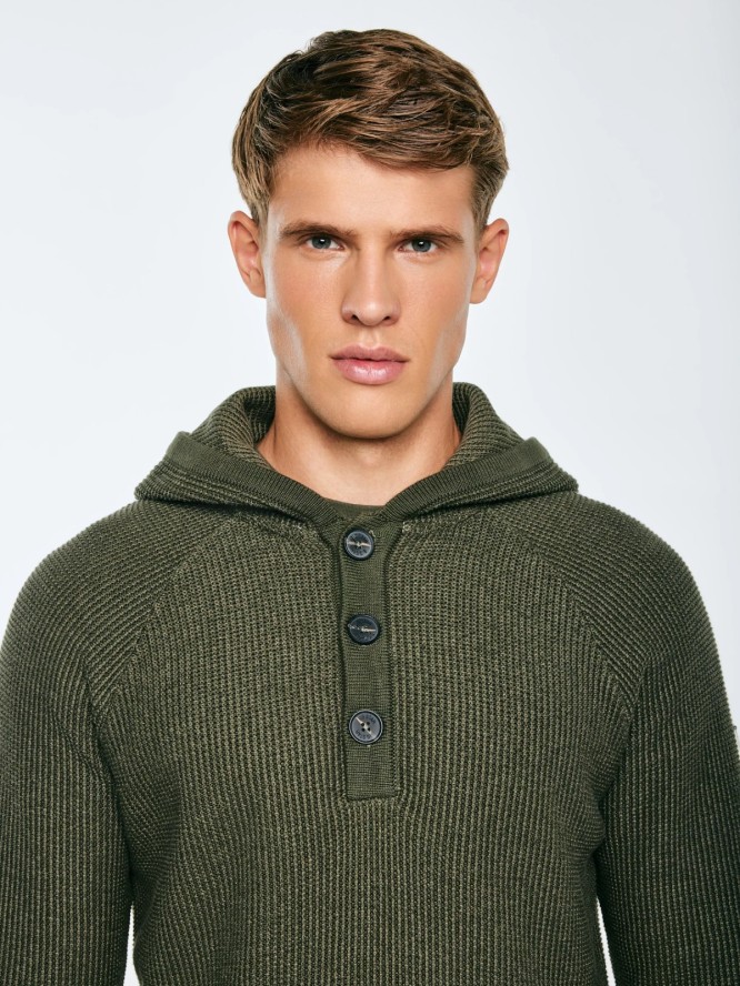 Sweter męski z kapturem khaki Carlson 303