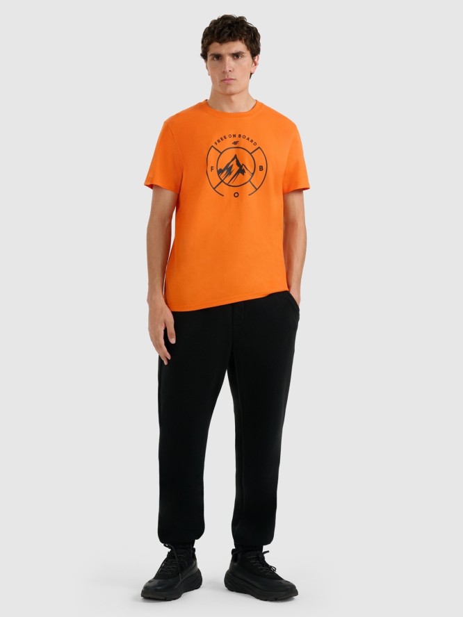 4F T-shirt regular z nadrukiem męski - pomarańczowy 3XL
