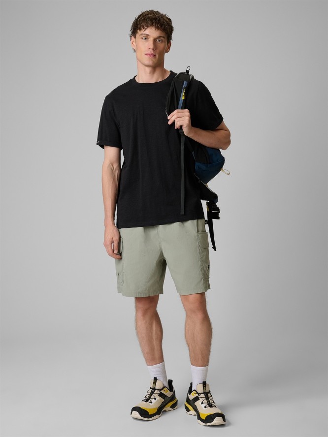 4F T-shirt regular gładki męski - czarny S