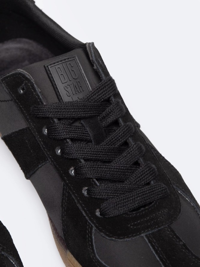 Sneakersy męskie ze skóry naturalnej czarne RR174038 906