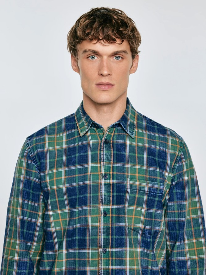 Koszula męska bawełniana w kratę zielono-granatowa Merowi 304