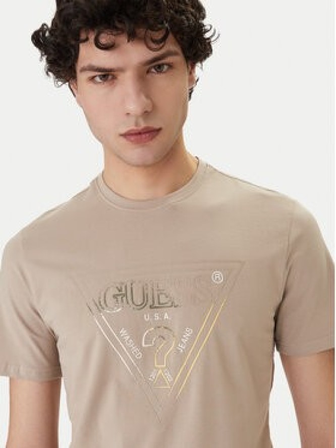 Guess T-Shirt M6GI11 K2992 Beżowy Slim Fit