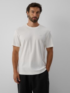 4F T-shirt regular gładki męski - kremowy S