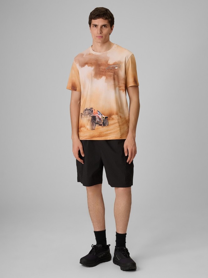 4F T-shirt regular z nadrukiem męski - beżowy M