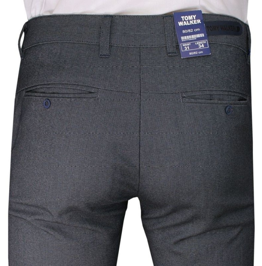 Szaro-Granatowe Casualowe Męskie Spodnie -Tomy Walker- Zwężane, Chinosy