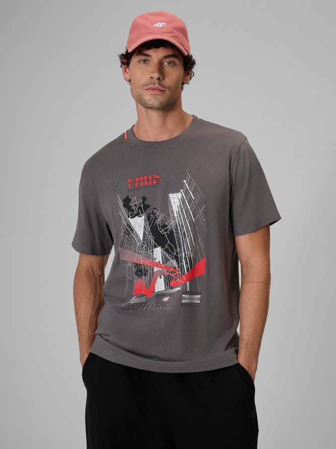 4F T-shirt regular z nadrukiem męski - szary XL