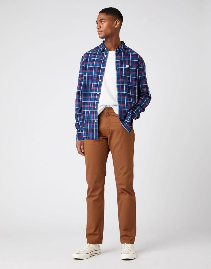 WRANGLER LS 1PKT SHIRT MĘSKA KOSZULA DŁUGI RĘKAW MID INDIGO W5A11BX8E 112141402