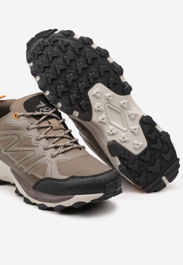 Jasnobrązowe Płaskie Buty Sportowe Sneakersy z Tłoczoną Podeszwą Evida