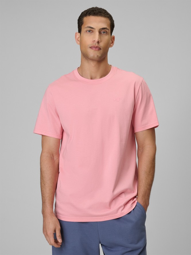 4F T-shirt regular gładki męski - różowy XXL