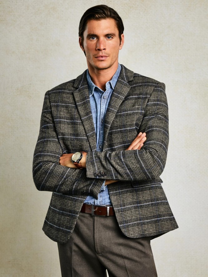 Marynarka męska z dodatkiem wełny w kratę brązowa Filo 803