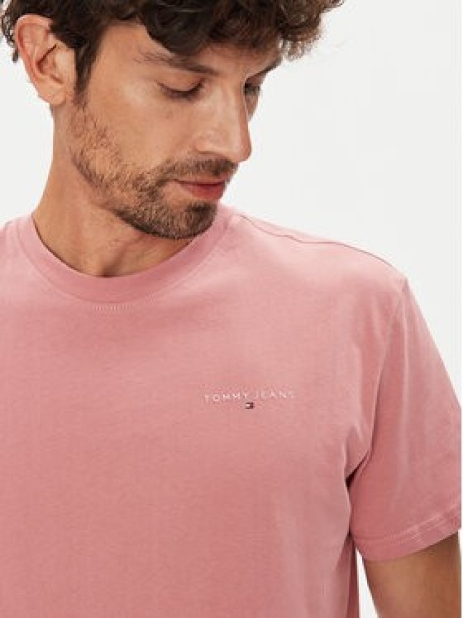 Tommy Jeans T-Shirt Linear Chest DM0DM21780 Różowy Slim Fit
