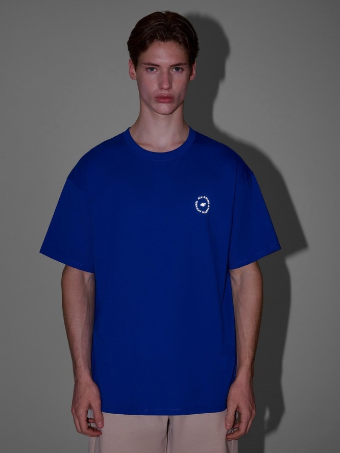 4F T-shirt oversize z nadrukiem męski - niebieski L