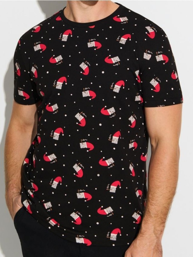 Bawełniana koszulka w motywie świątecznym - czarny