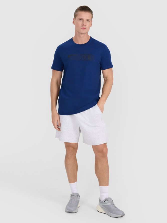 4F T-shirt regular z nadrukiem męski - granatowy M