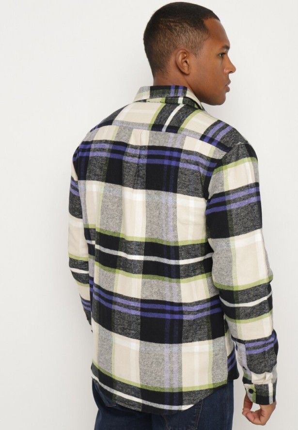 Beżowa Koszula z Bawełny w Kratę Ozdobiona Guzikami Zinniritta