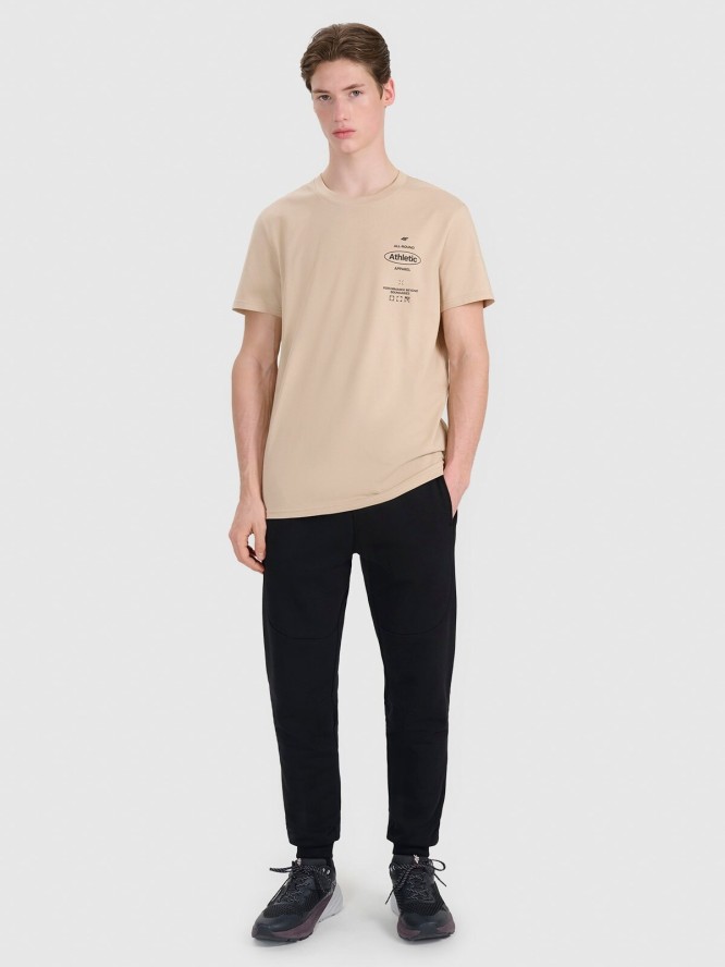 4F T-shirt regular z nadrukiem męski - brązowy S