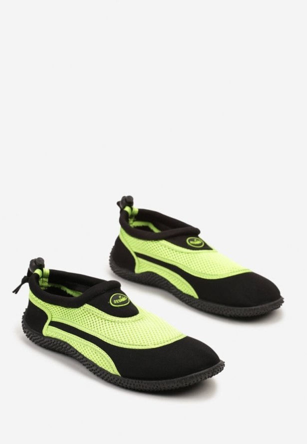 Czarno-Zielone Buty Sportowe do Wody z Siateczki z Elastyczną Podeszwą Camagia