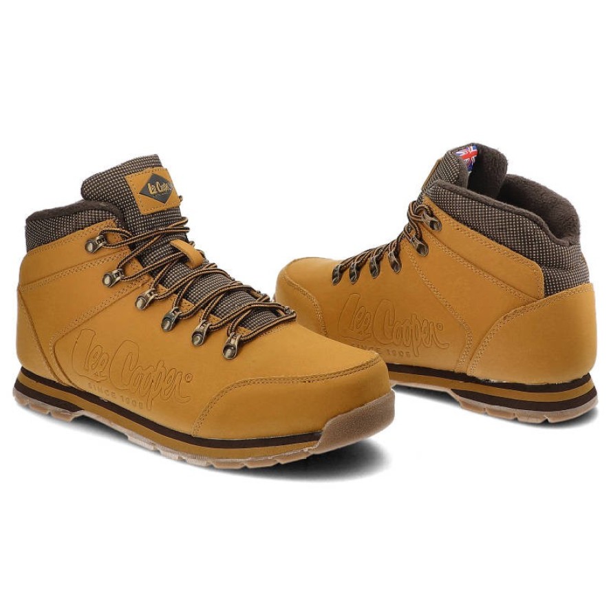 Beżowe Botki Lee Cooper Męskie Buty Zimowe