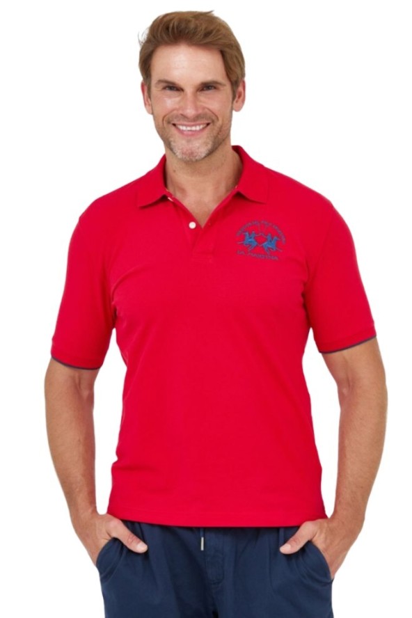 LA MARTINA Czerwona męska koszulka polo z wyszywanym logo, Rozmiar M