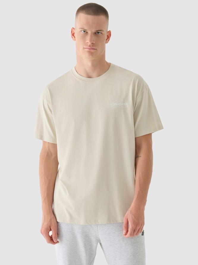 4F T-shirt oversize z nadrukiem męski - beżowy M