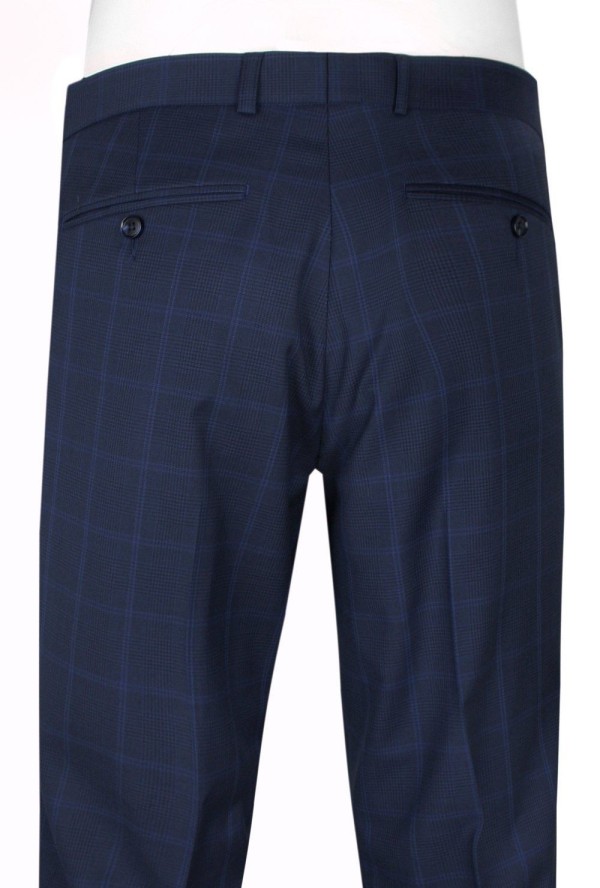 Garnitur Męski - Elegancki - Victorio - Granatowy, Wzór w Kratę