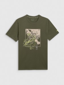 4F T-shirt regular z nadrukiem męski - khaki 3XL
