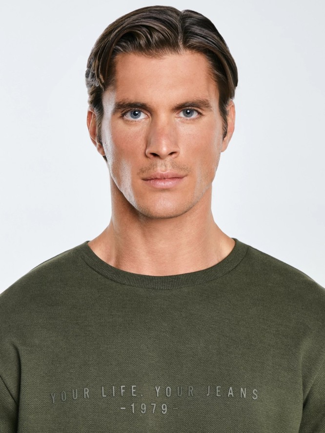 Bluza męska ze splotem pique khaki Wiron 303