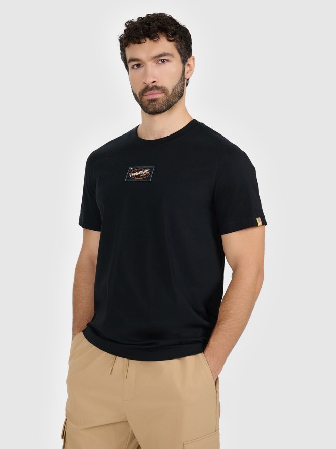 4F T-shirt regular z nadrukiem męski - czarny M