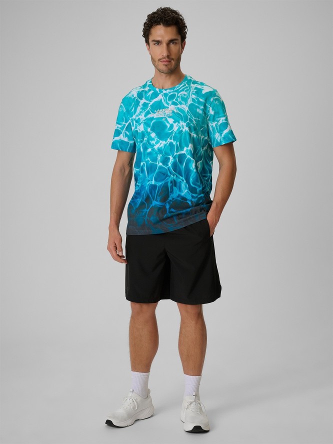 4F T-shirt relaxed z nadrukiem męski - turkusowy M