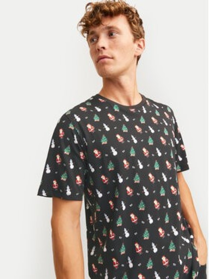 Jack & Jones T-Shirt Xmas Merry 12265399 Czarny Standard Fit