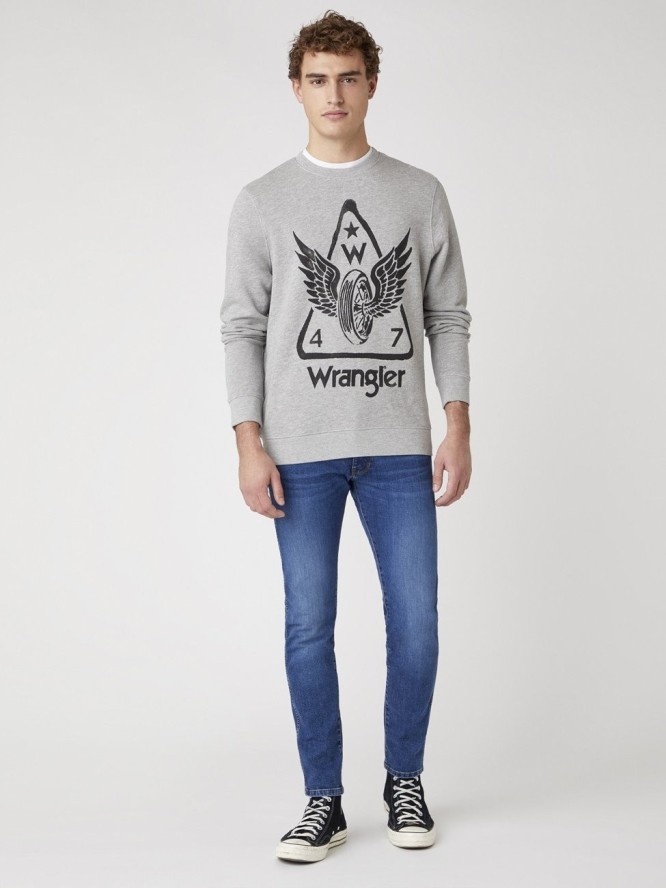 MĘSKA BLUZA WRANGLER GRAPHIC CREW MID GREY MEL W6E2HAX37 112130726