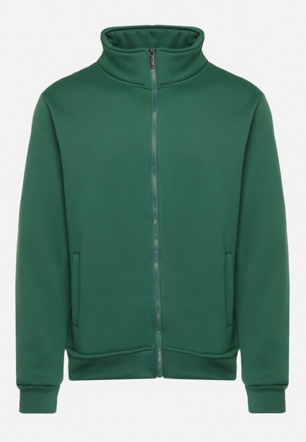 Zielona Bluza z Bawełną Zapinana na Suwak Wykończona Polarem Oadela