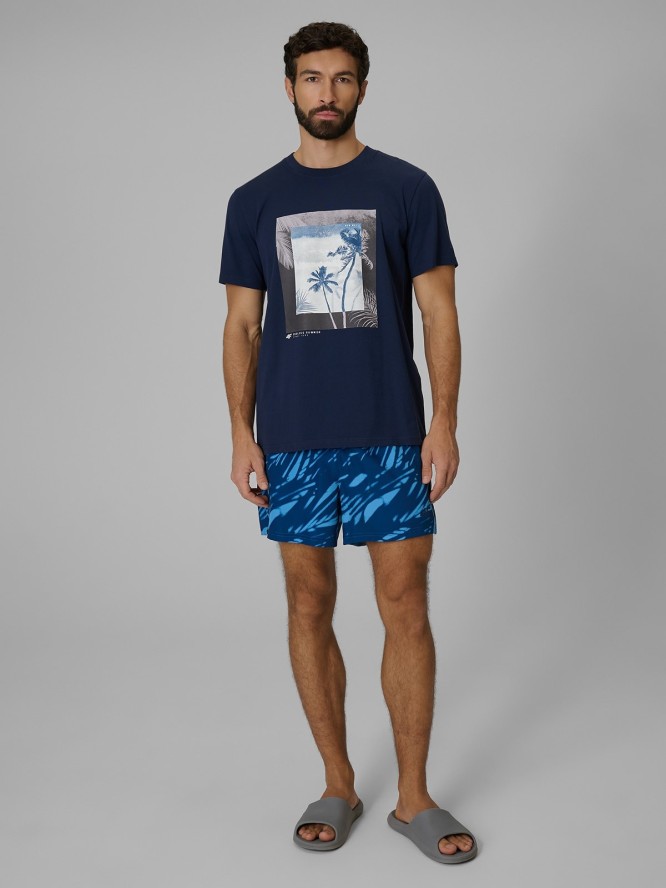 4F T-shirt regular z nadrukiem męski - granatowy L