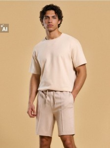 Szorty slim fit z wiskozą - beżowy
