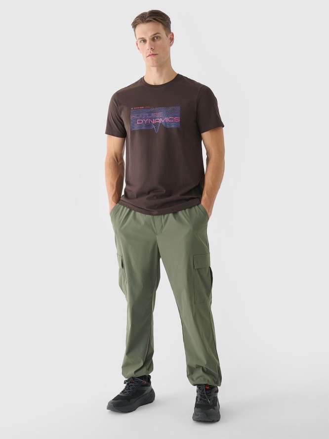 4F T-shirt regular z nadrukiem męski - brązowy S