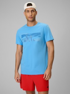 4F T-shirt reagular z nadrukiem męski - niebieski 3XL