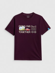 4F T-shirt regular z nadrukiem męski - fioletowy L